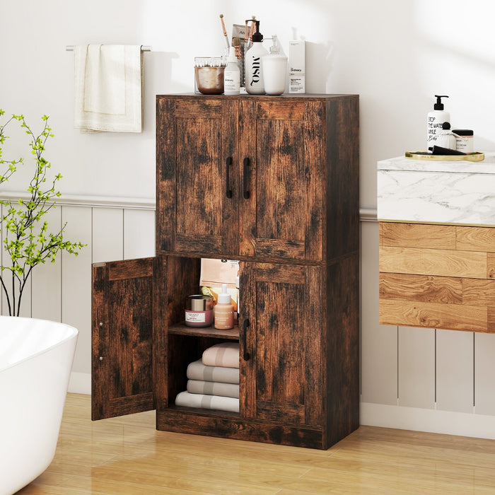Floor Storage Cabinet with Doors and Adjustable Shelves-White