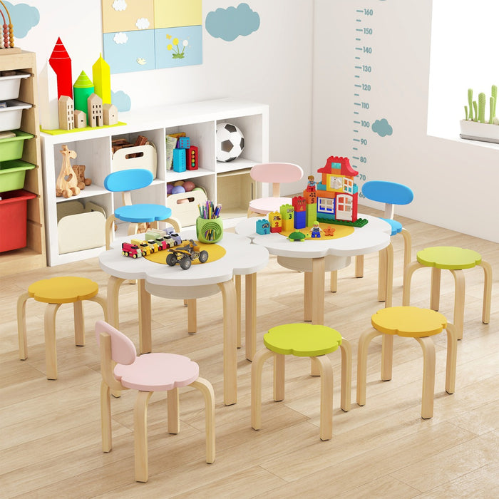 Flower-shaped Children Table Set with 2 Colorful Chairs and Stools-
