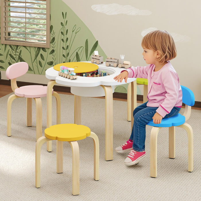 Flower-shaped Children Table Set with 2 Colorful Chairs and Stools-