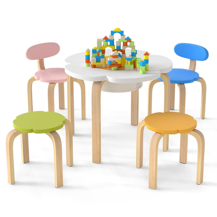 Flower-shaped Children Table Set with 2 Colorful Chairs and Stools-