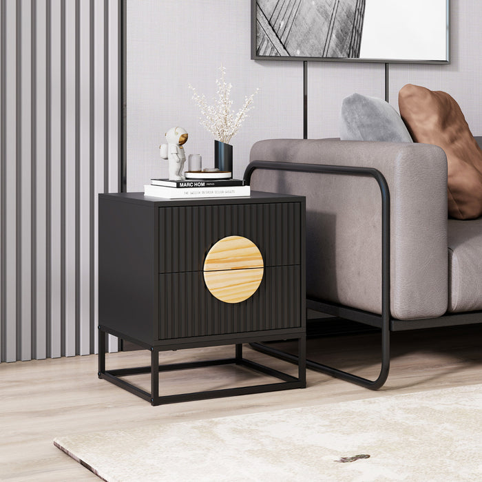 Fluted Nightstand Modern Mid Century Side Table-
