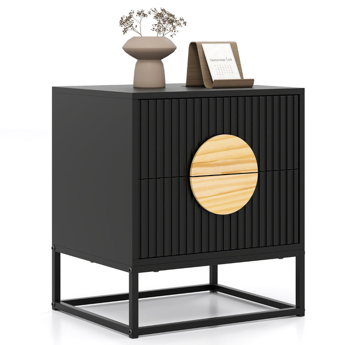 Fluted Nightstand Modern Mid Century Side Table-