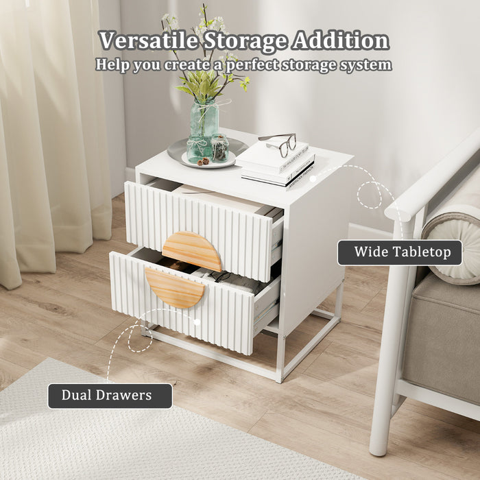 Fluted Nightstand Modern Mid Century Side Table-