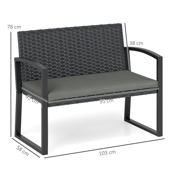 Outsunny Two-Seater Rattan Garden Bench - Grey/Black