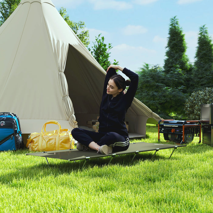 Outsunny Lightweight Camping Bed, Aluminium Portable Camp Cot w/ Strong Support 150kg and Carry Bag for Camping, Dark Green