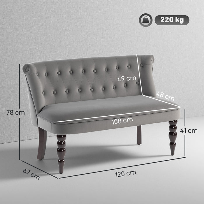 HOMCOM Velvet 2 Seater Sofa, Button Tufted Wingback Loveseat with Rubber Wood Legs for Living Room, Bedroom, Charcoal Grey