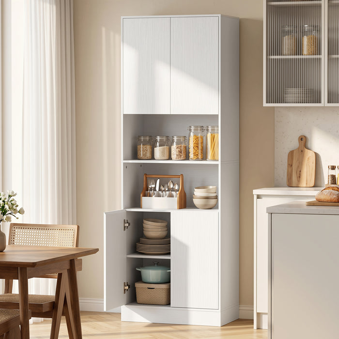 HOMCOM 170 cm Kitchen Pantry Cabinet, Freestanding Storage Cabinet with Soft-Close Hinges, White Wood Effect