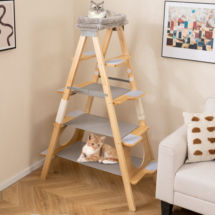 Foldable Cat Climbing Furniture with Ladder Design and Upholstered Top Perch-