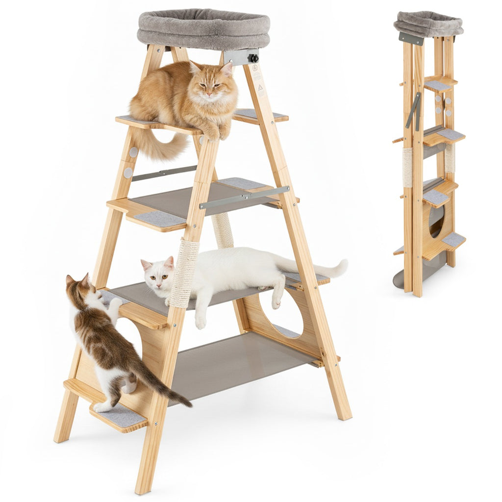 Foldable Cat Climbing Furniture with Ladder Design and Upholstered Top Perch-
