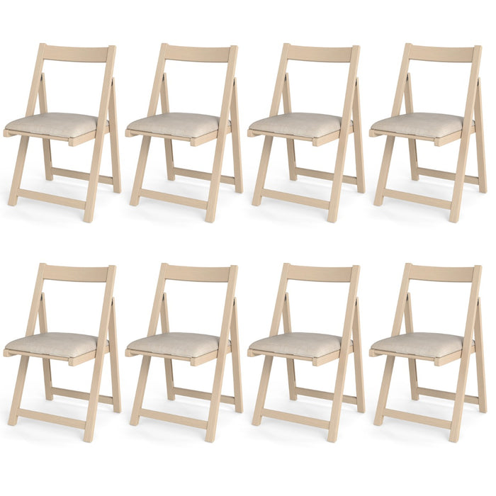 Foldable Dining Chair Set of 8 with Padded Seat and Curved Backrest-Beige