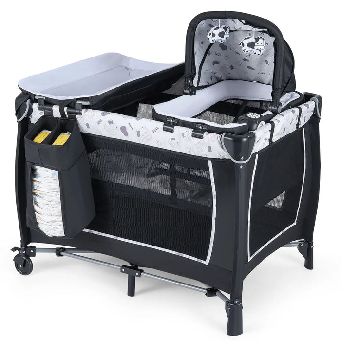 Foldable Pack and Play Portable Baby Playard with Rocking Bassinet and Diaper Changing Table-