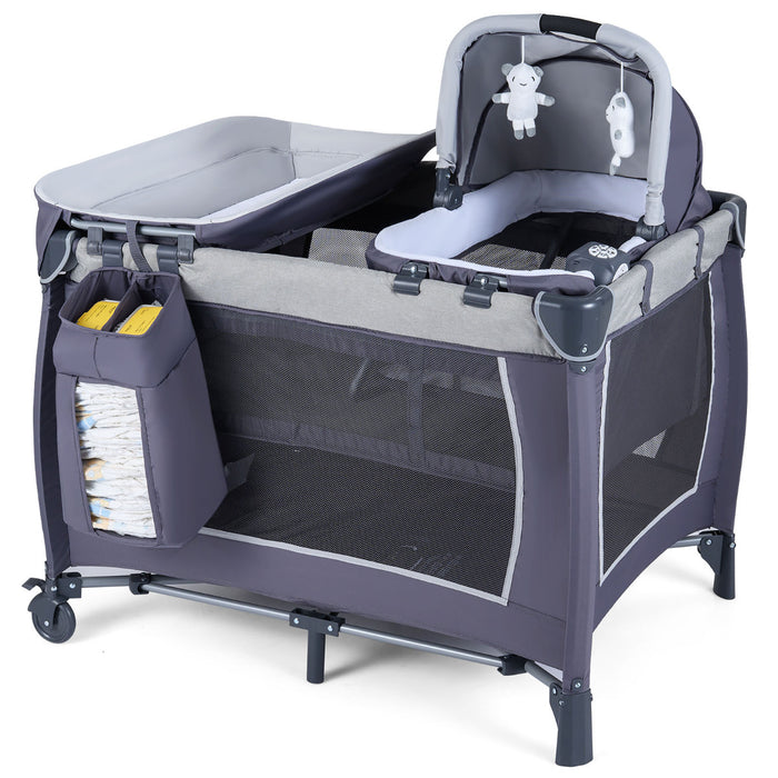 Foldable Pack and Play Portable Baby Playard with Rocking Bassinet and Diaper Changing Table-