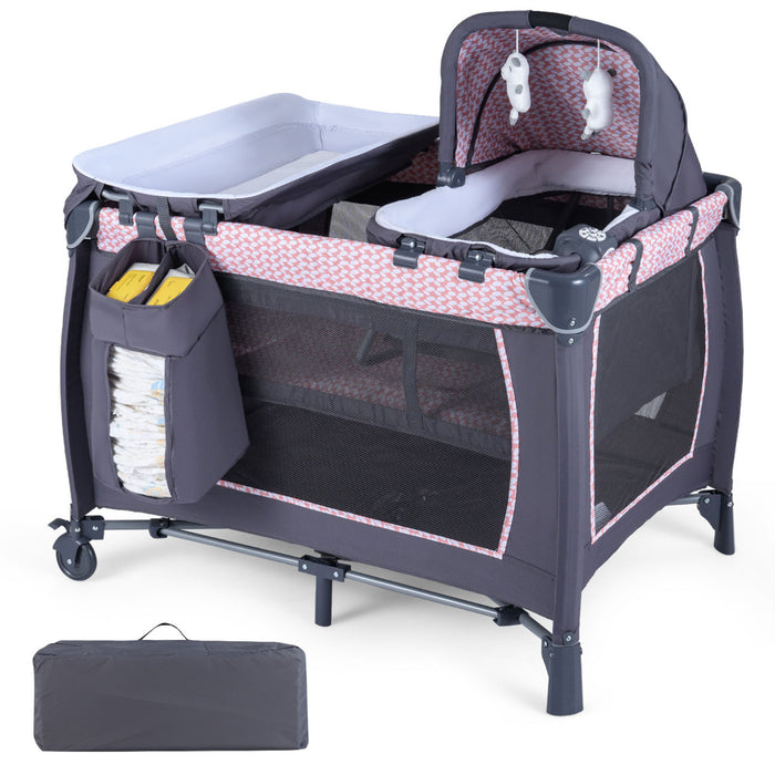 Foldable Pack and Play Portable Baby Playard with Rocking Bassinet and Diaper Changing Table-