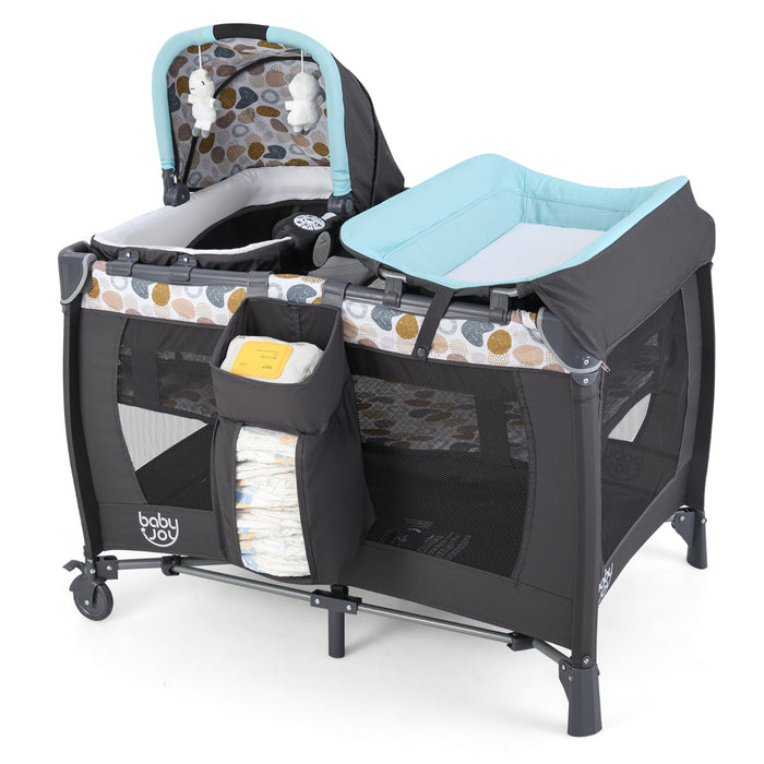 Foldable Pack and Play Portable Baby Playard with Rocking Bassinet and Diaper Changing Table-