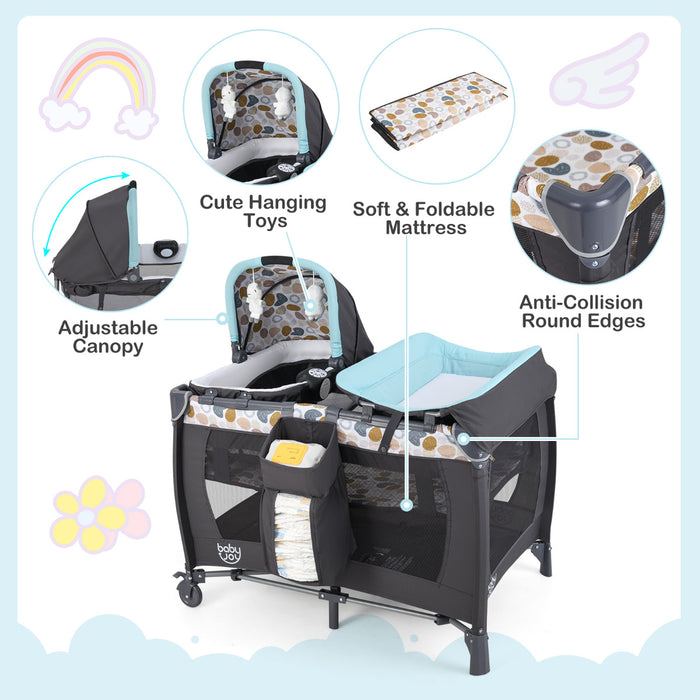 Foldable Pack and Play Portable Baby Playard with Rocking Bassinet and Diaper Changing Table-