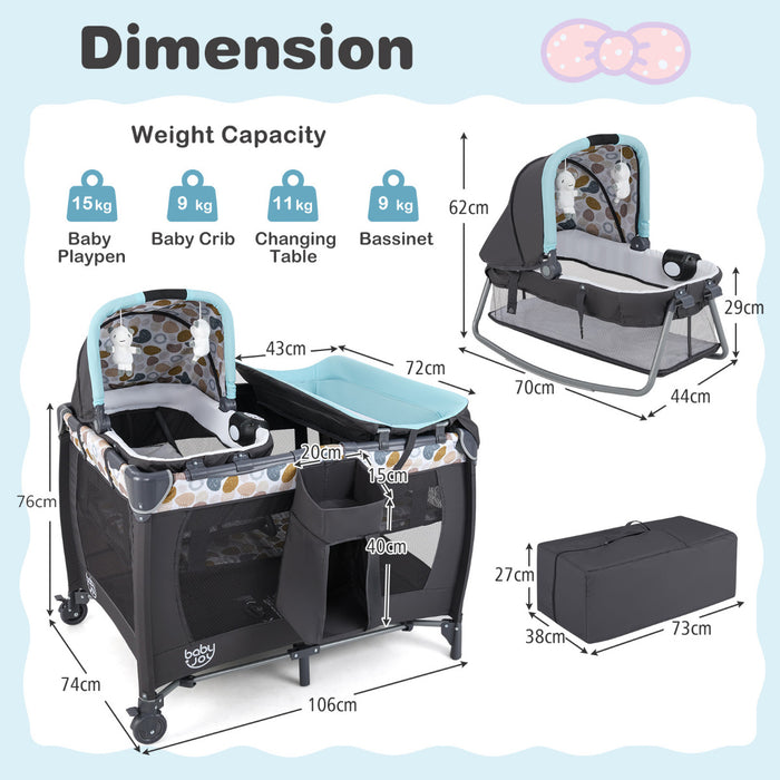 Foldable Pack and Play Portable Baby Playard with Rocking Bassinet and Diaper Changing Table-