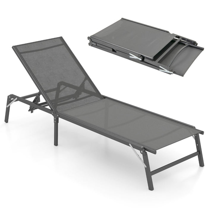 Foldable Patio Lounge Chair with 5-Position Adjustable Backrest-Grey