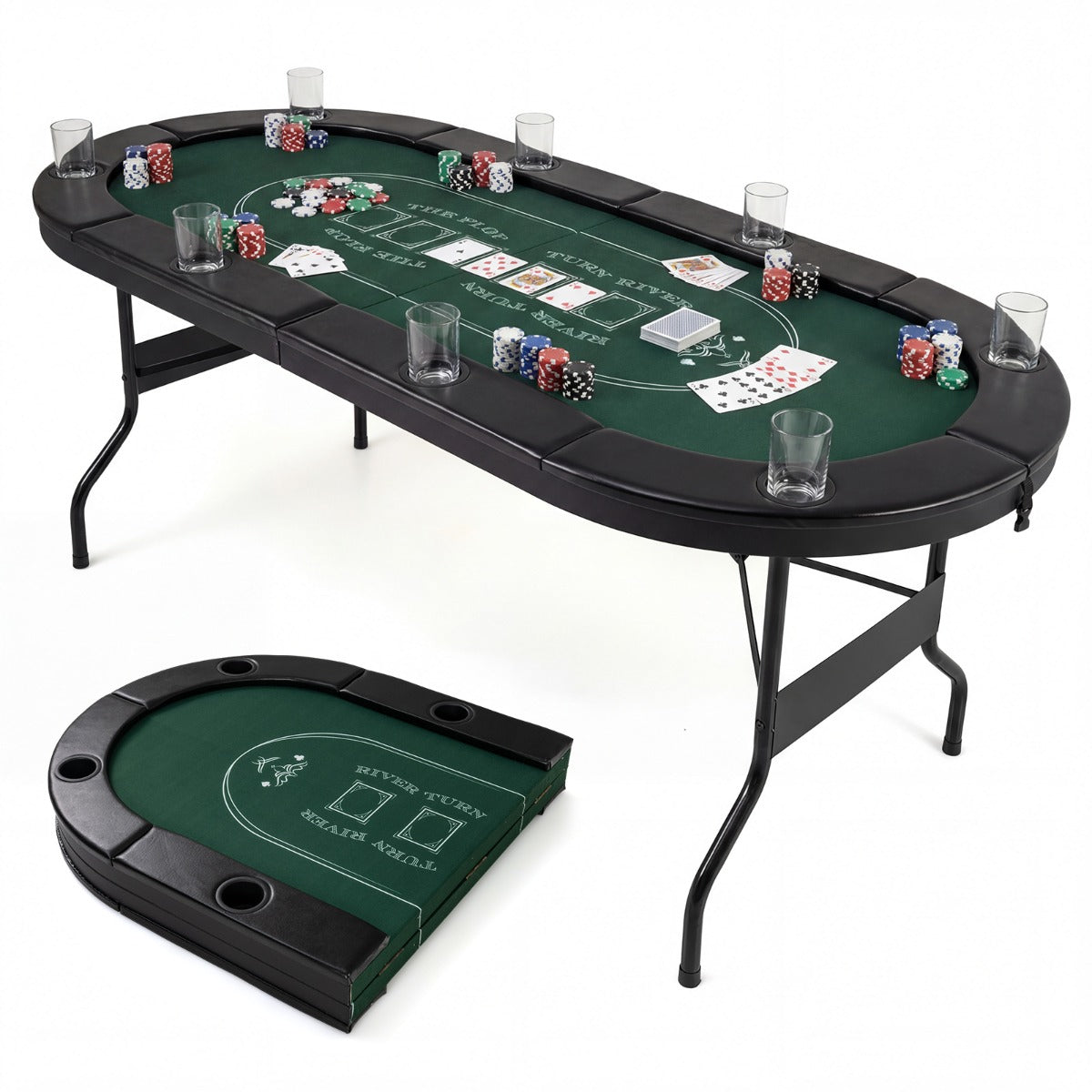 Foldable Poker Table 8 Player 182CM Oval No Assembly Required-