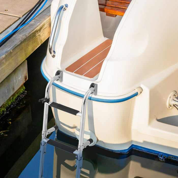 Folding 4 Step Ladder Anti Slip Boat Ladder with Sturdy PVC Steps