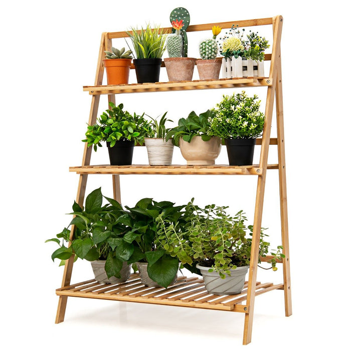 Folding Bamboo Plant Stand for Living Room Patio Garden Balcony Porch-