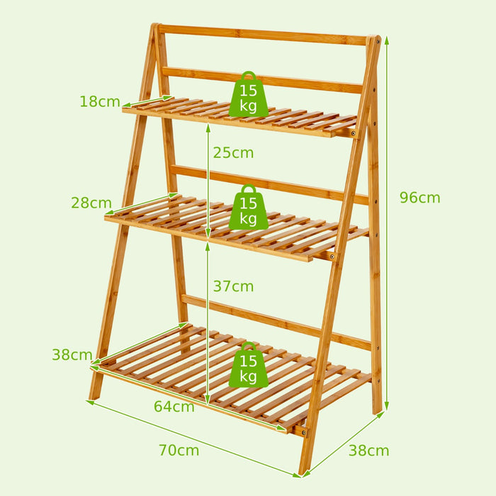 Folding Bamboo Plant Stand for Living Room Patio Garden Balcony Porch-