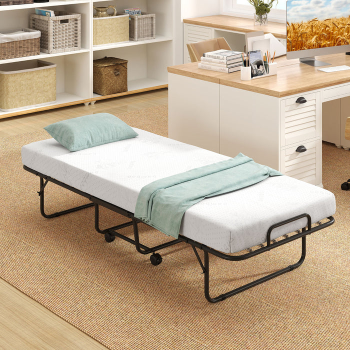 Folding Bed Frame with Mattress Rollaway Guest Bed