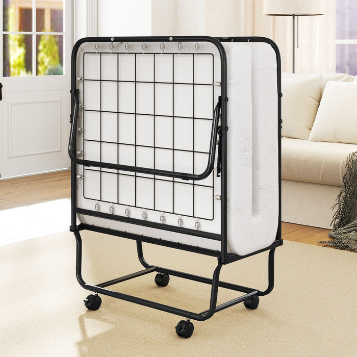 Folding Bed Frame with Mattress Rollaway Guest Bed