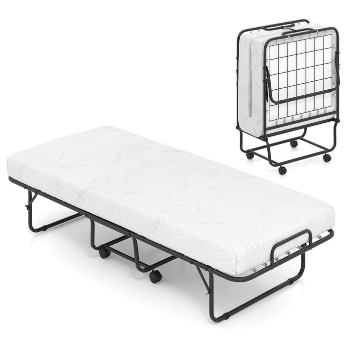 Folding Bed Frame with Mattress Rollaway Guest Bed