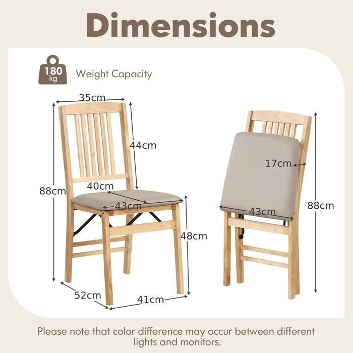 Folding Dining Chairs Set of 2 Upholstered Kitchen Chairs with Padded Seat-Brown