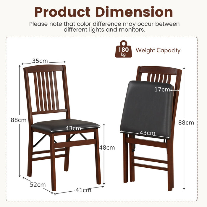 Folding Dining Chairs Set of 2 Upholstered Kitchen Chairs with Padded Seat-Brown