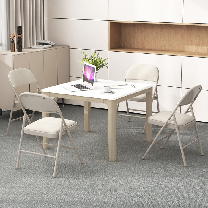 Set of 4 Folding Fabric Padded Chairs with Sponge Seat and Backrest-Beige