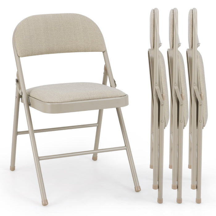 Set of 4 Folding Fabric Padded Chairs with Sponge Seat and Backrest-Beige