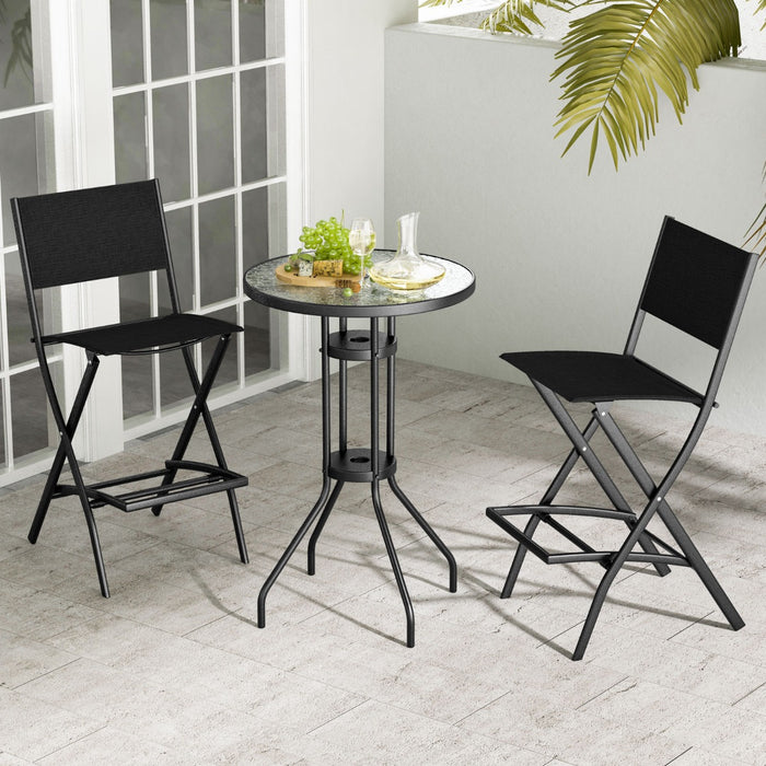 Folding Outdoor Bar Chair Set of 4 with Metal Frame and Footrest-Black