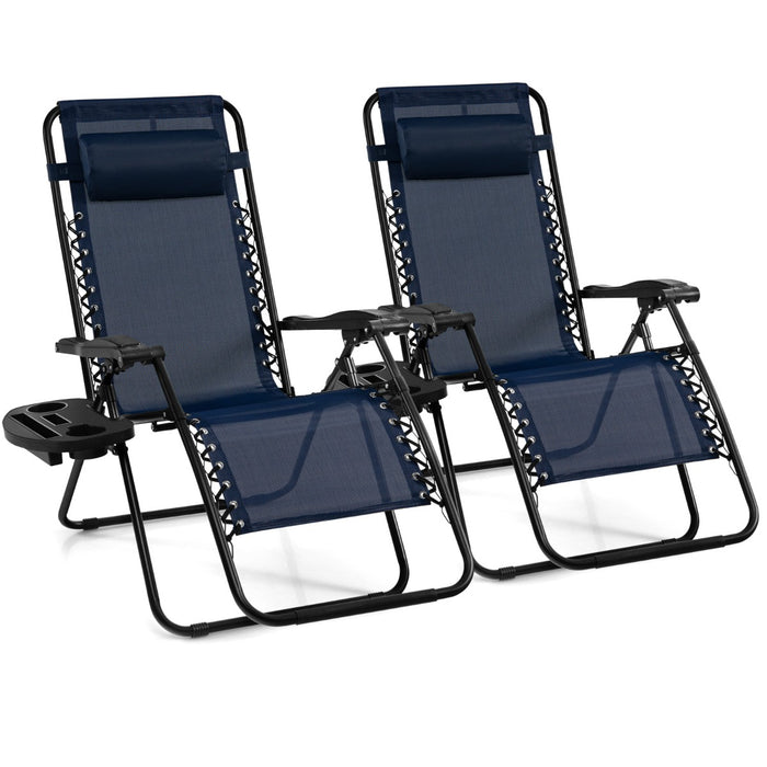 Folding Patio Recliners with Removable Headrest and Cup Holder Set of 2-