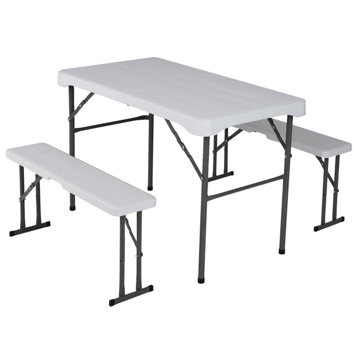 Folding Picnic Table Bench Set with Wood Grain HDPE Tabletop-