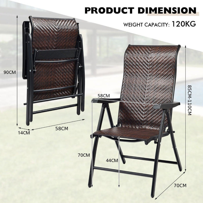 Folding Reclining Rattan Chair with Widened Armrest