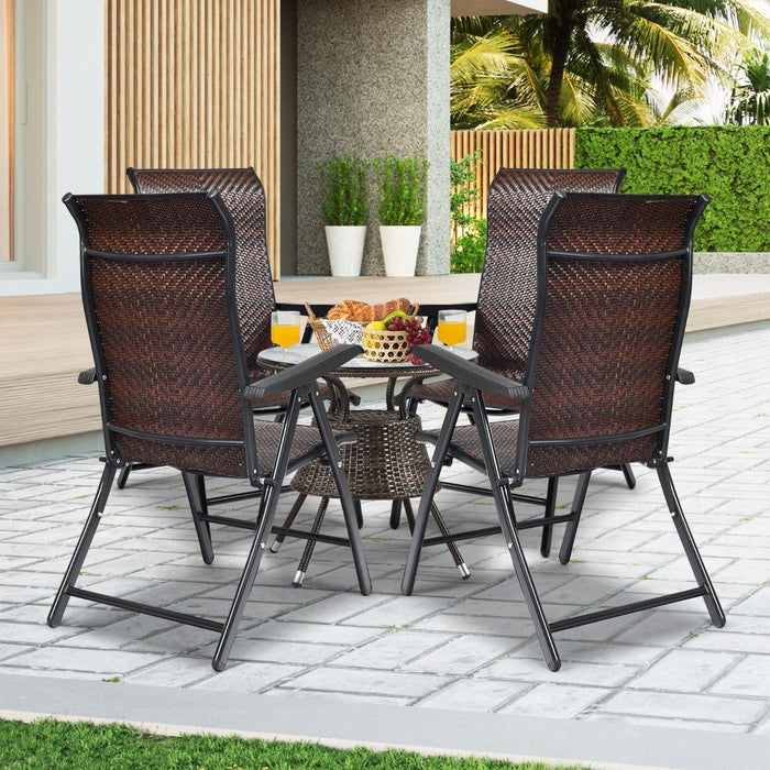 Folding Reclining Rattan Chair with Widened Armrest