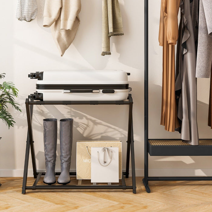 Folding Suitcase Stand with Storage Shelf for Guest Room Bedroom-