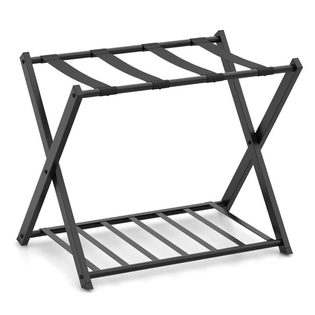 Folding Suitcase Stand with Storage Shelf for Guest Room Bedroom-