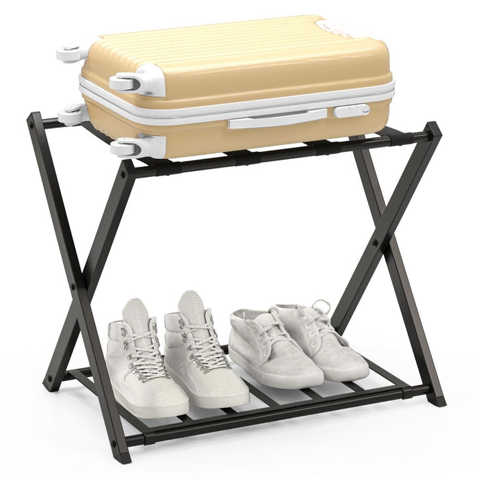 Folding Suitcase Stand with Storage Shelf for Guest Room Bedroom-
