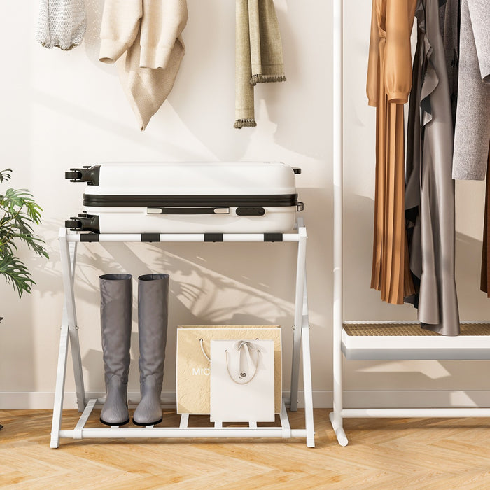 Folding Suitcase Stand with Storage Shelf for Guest Room Bedroom-
