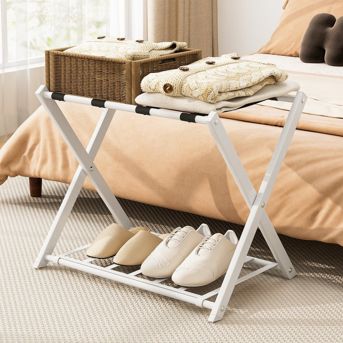 Folding Suitcase Stand with Storage Shelf for Guest Room Bedroom-