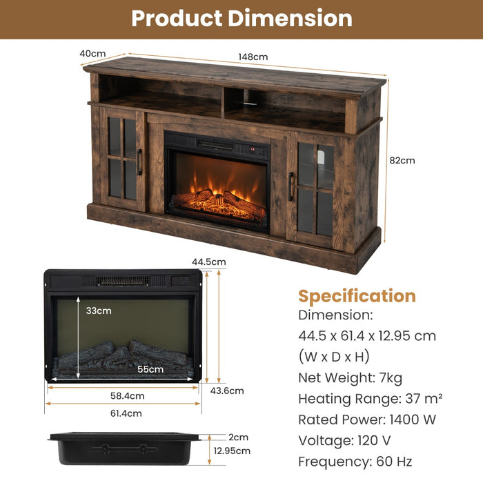58 Inch Rustic Fireplace TV Stand with 2 Open Storage Compartments-