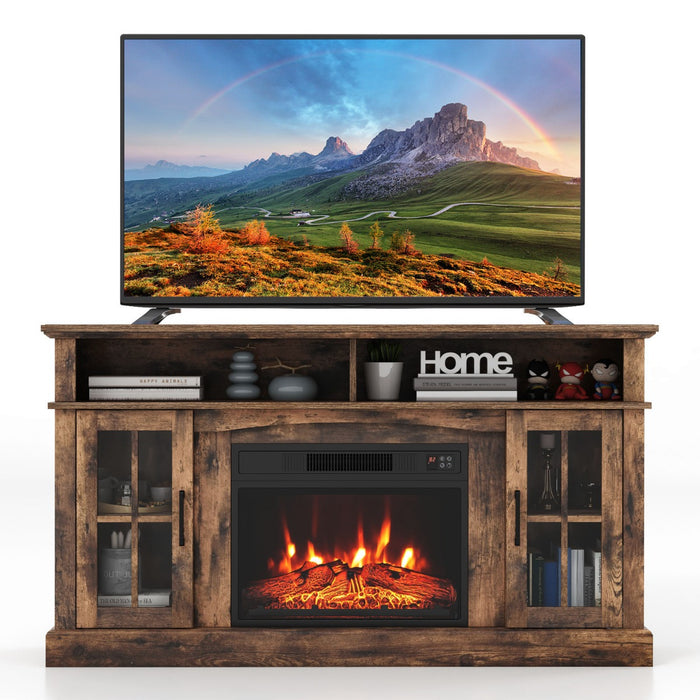 58 Inch Rustic Fireplace TV Stand with 2 Open Storage Compartments-
