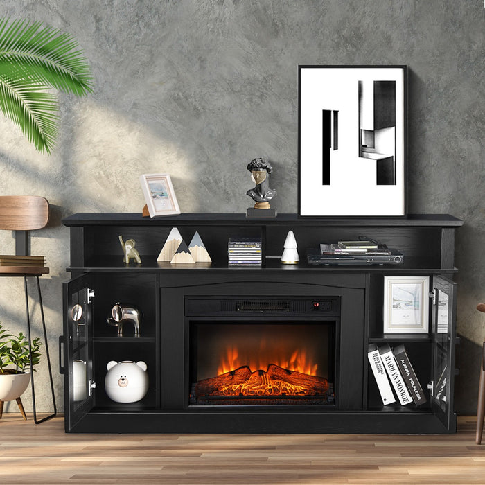 58 Inch Rustic Fireplace TV Stand with 2 Open Storage Compartments-