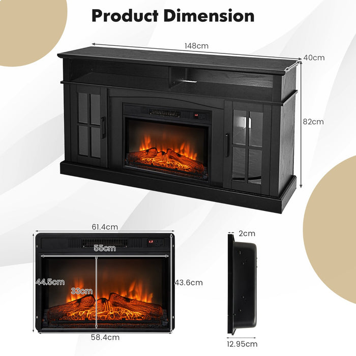 58 Inch Rustic Fireplace TV Stand with 2 Open Storage Compartments-