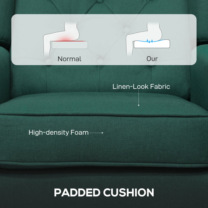 HOMCOM Wingback Accent Chair, Retro Upholstered Button Tufted Occasional Chair for Living Room and Bedroom, Dark Green