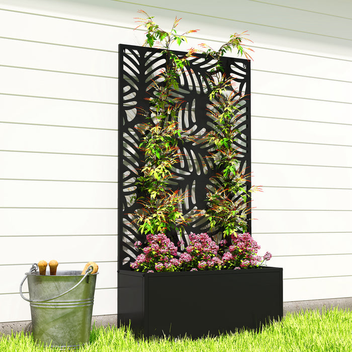 Outsunny Metal Garden Bed for Garden with Trellis, Wall Mounted or Freestanding Raised Planter with Privacy Screen