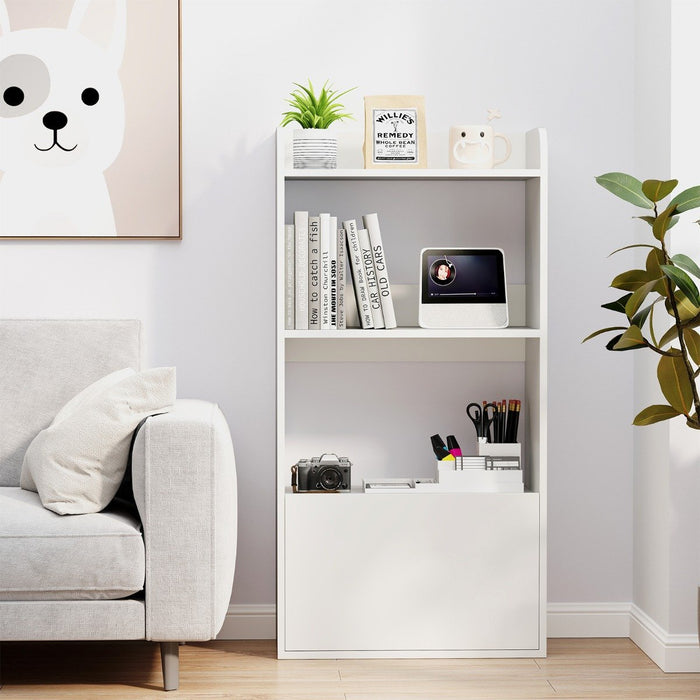 Freestanding Bookshelf with 3-Tier Open Shelf and Drawer-White