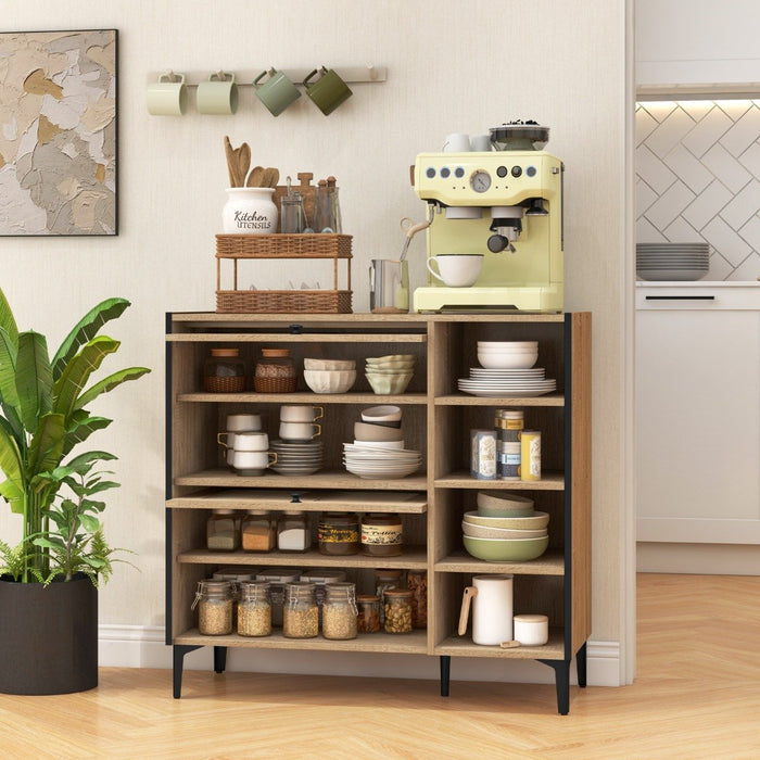 Freestanding Shoe Storage Cabinet Organizer with Flip Doors-Oak